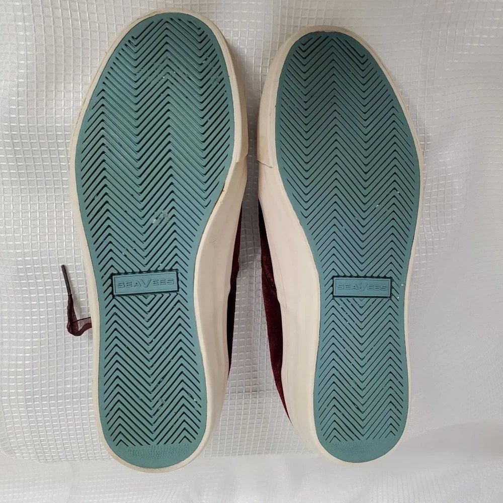 J.Crew SeaVees Womens Sz 8.5 Sneakers Legend Burgundy Velvet Sheer Ribbon Laces - Picture 6 of 9